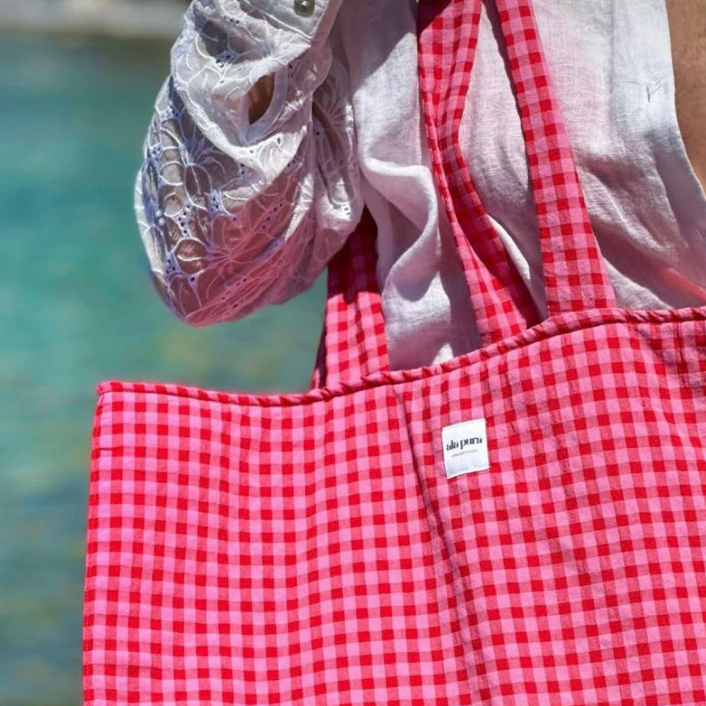 Bolso Shopper Maxi Vichy Bicolor Cherry